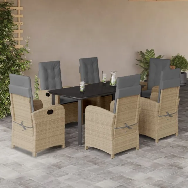 Ensemble à manger de jardin coussins 7 pcs mélange beige rotin