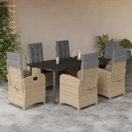 Ensemble à manger de jardin coussins 7 pcs mélange beige rotin