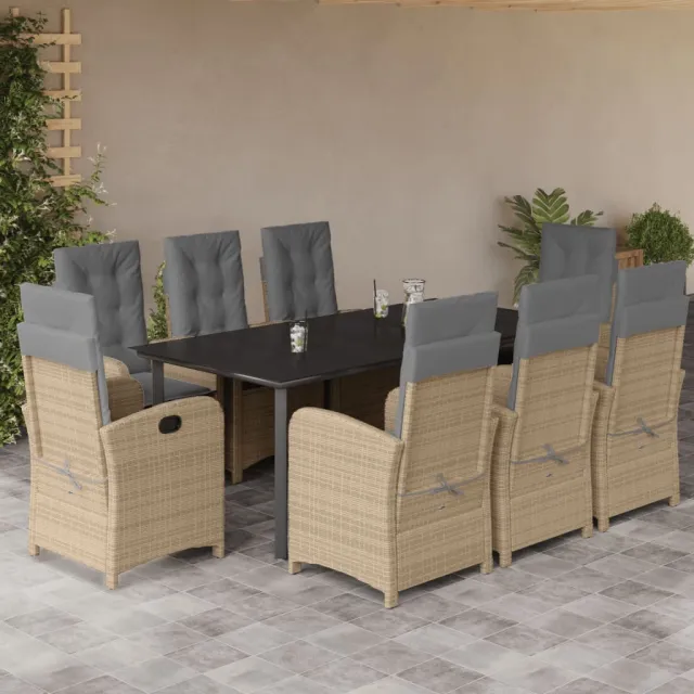 Ensemble à manger de jardin et coussins 9 pcs mélange beige