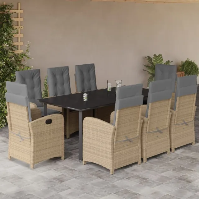 Ensemble à manger de jardin et coussins 9 pcs mélange beige