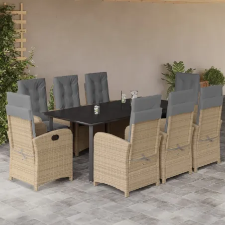 Ensemble à manger de jardin et coussins 9 pcs mélange beige