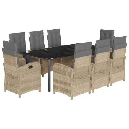 Ensemble à manger de jardin et coussins 9 pcs mélange beige 2