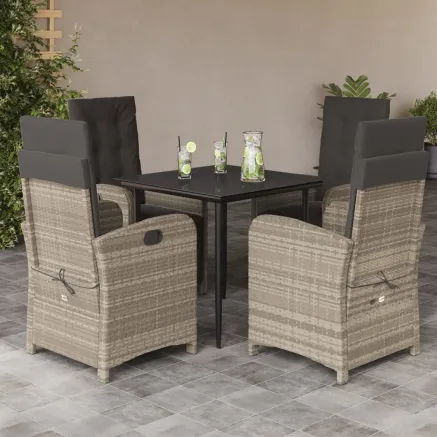 Ensemble à manger de jardin et coussins 5 pcs gris clair rotin