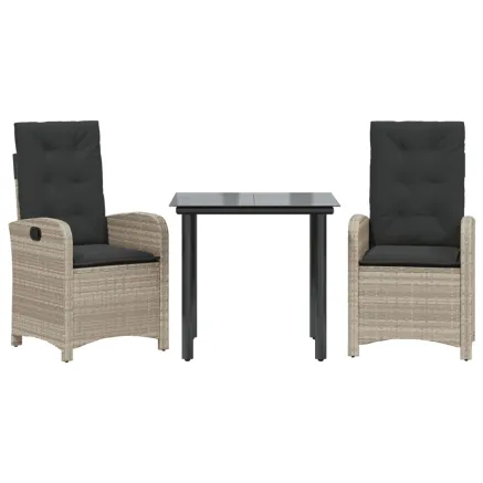 Ensemble à manger de jardin 3pcs coussins gris clair poly rotin 2