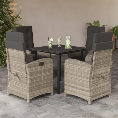 Ensemble à manger de jardin et coussins 5 pcs gris clair rotin