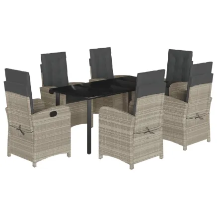 Ensemble à manger de jardin et coussins 7 pcs gris clair rotin 2