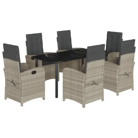 Ensemble à manger de jardin et coussins 7 pcs gris clair rotin