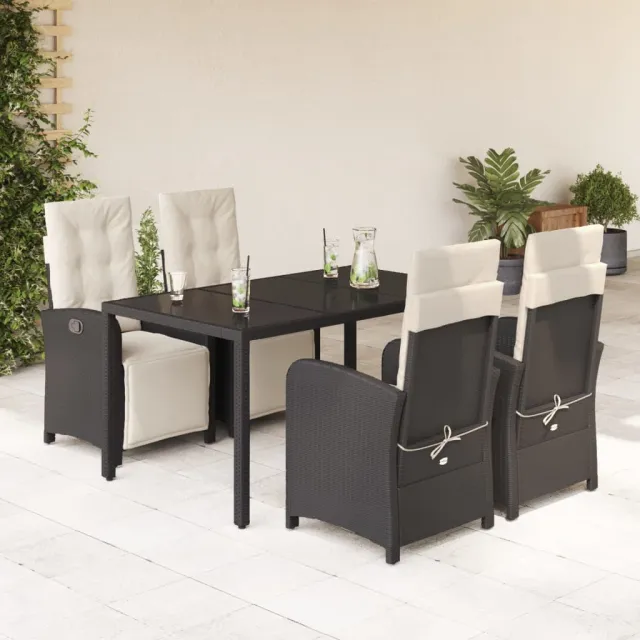 Ensemble à manger de jardin coussins 5pcs Noir Résine tressée