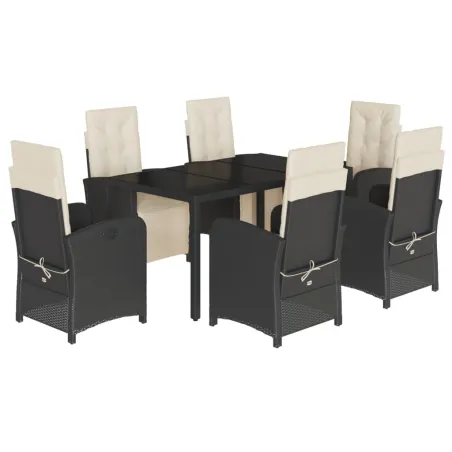 Ensemble à manger de jardin coussins 7pcs Noir Résine tressée