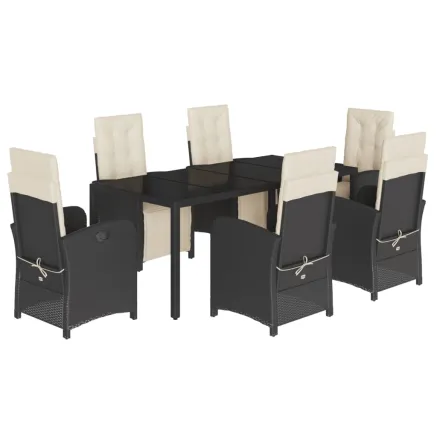 Ensemble à manger de jardin coussins 7pcs Noir Résine tressée 2