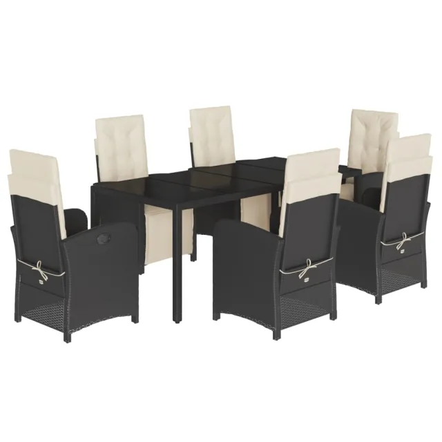Ensemble à manger de jardin coussins 7pcs Noir Résine tressée