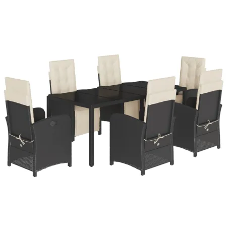 Ensemble à manger de jardin coussins 7pcs Noir Résine tressée