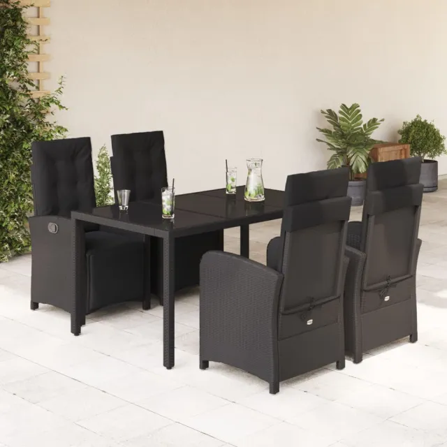 Ensemble à manger de jardin coussins 5pcs Noir Résine tressée