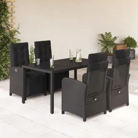 Ensemble à manger de jardin coussins 5pcs Noir Résine tressée