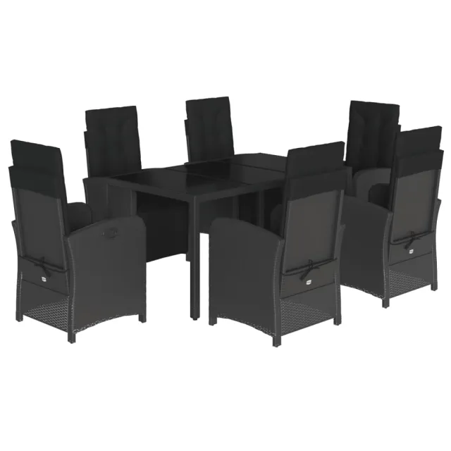 Ensemble à manger de jardin coussins 7pcs Noir Résine tressée