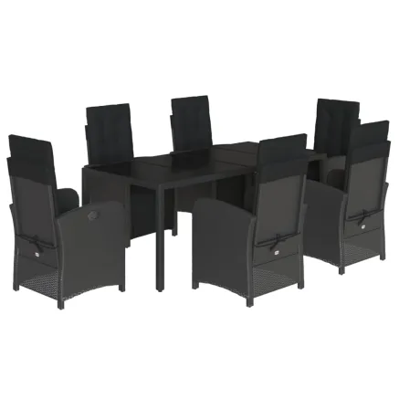 Ensemble à manger de jardin coussins 7pcs Noir Résine tressée 2