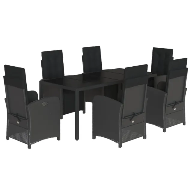 Ensemble à manger de jardin coussins 7pcs Noir Résine tressée