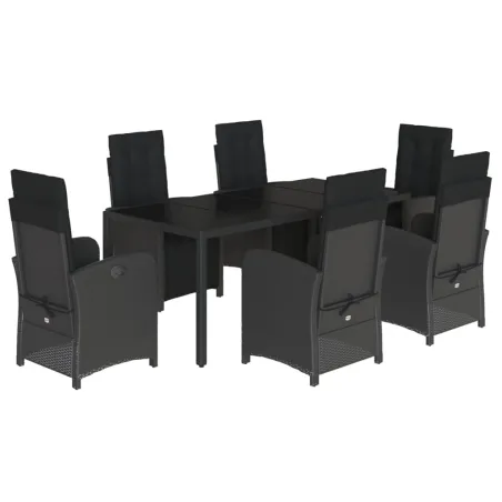 Ensemble à manger de jardin coussins 7pcs Noir Résine tressée