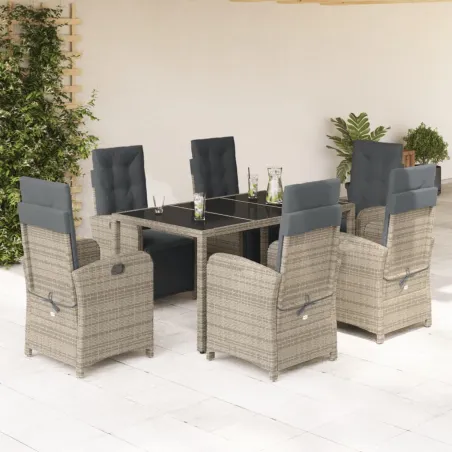 Ensemble à manger de jardin et coussins 7 pcs gris rotin