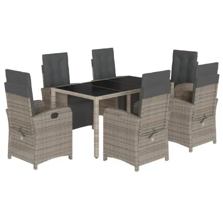 Ensemble à manger de jardin et coussins 7 pcs gris rotin 2