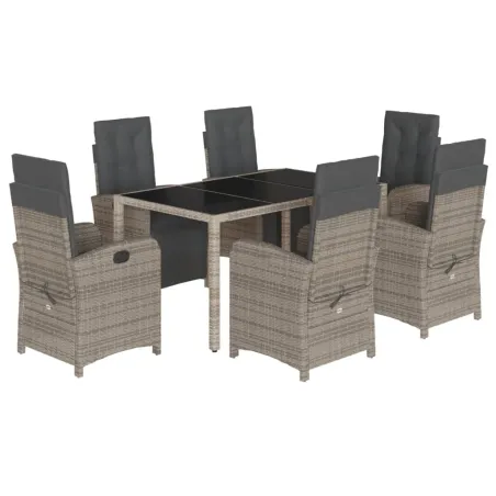 Ensemble à manger de jardin et coussins 7 pcs gris rotin