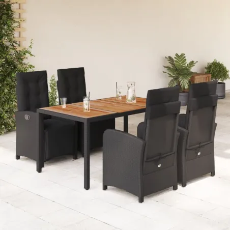 Ensemble à manger de jardin coussins 5pcs Noir Résine tressée