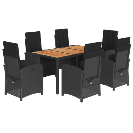 Ensemble à manger de jardin coussins 7pcs Noir Résine tressée 2