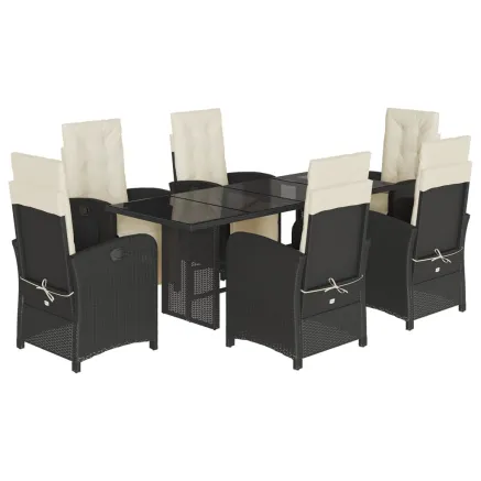 Ensemble à manger de jardin coussins 7pcs Noir Résine tressée 2