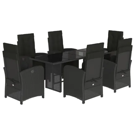 Ensemble à manger de jardin coussins 7pcs Noir Résine tressée 2