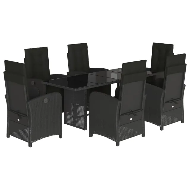 Ensemble à manger de jardin coussins 7pcs Noir Résine tressée