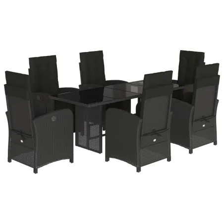 Ensemble à manger de jardin coussins 7pcs Noir Résine tressée