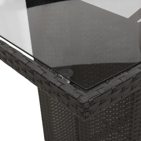 Ensemble à manger de jardin coussins 7pcs Noir Résine tressée