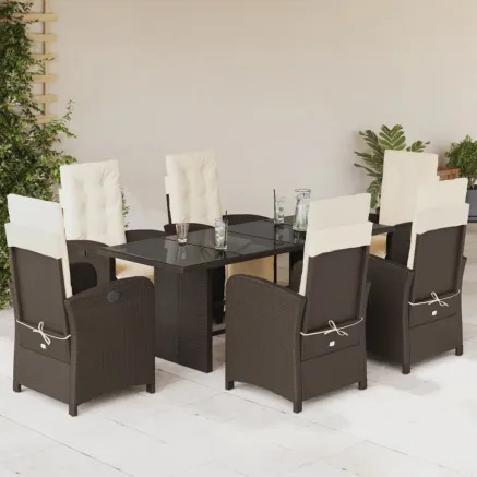 Ensemble à manger de jardin et coussins 7 pcs marron rotin