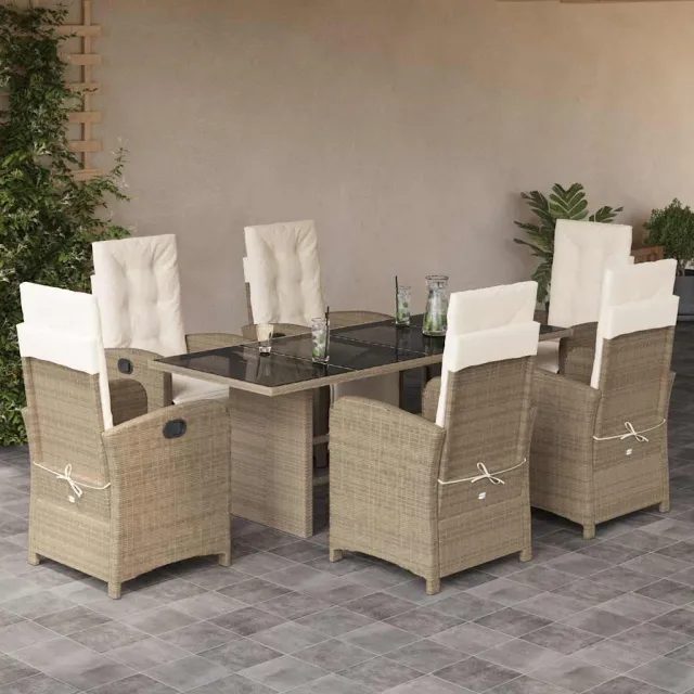Ensemble à manger de jardin et coussins 7 pcs beige poly rotin