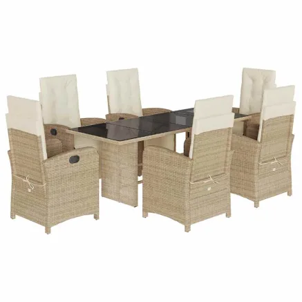 Ensemble à manger de jardin et coussins 7 pcs beige poly rotin 2