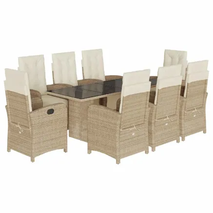 Ensemble à manger de jardin et coussins 9 pcs beige Poly rotin 2
