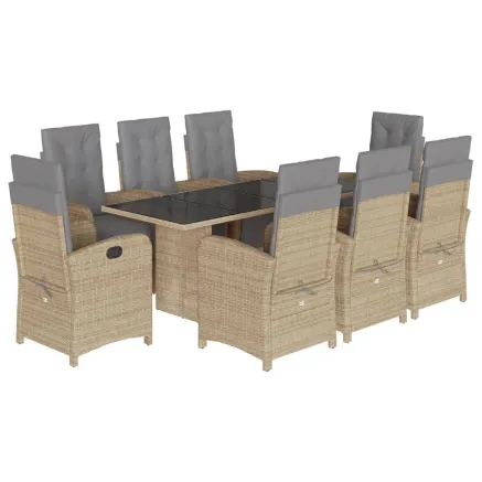 Ensemble à manger de jardin et coussins 9 pcs beige Poly rotin 2