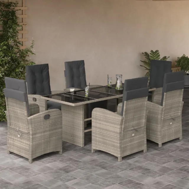 Ensemble à manger de jardin et coussins 7 pcs gris clair rotin