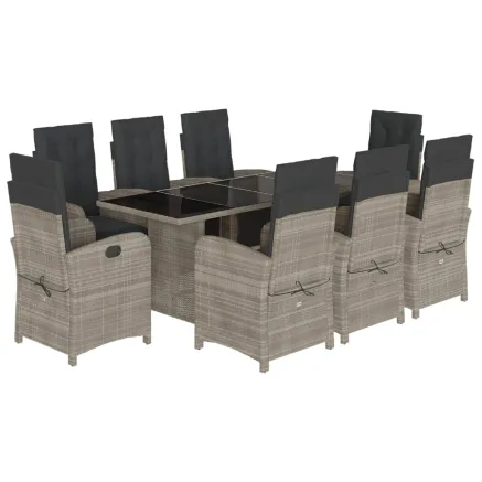 Ensemble à manger de jardin et coussins 9 pcs gris clair rotin 2
