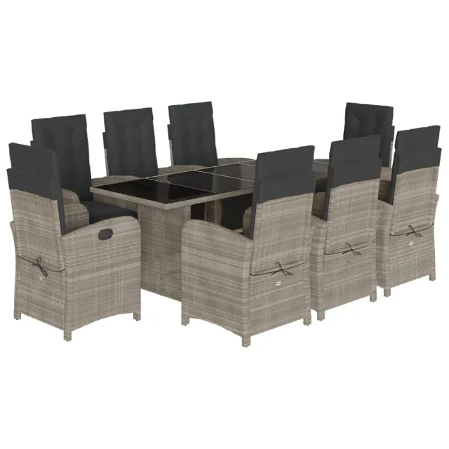 Ensemble à manger de jardin et coussins 9 pcs gris clair rotin