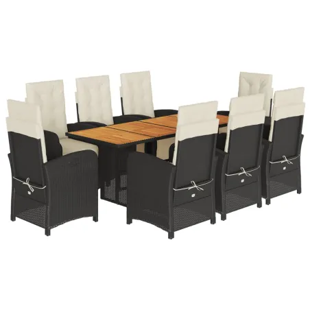 Ensemble à manger de jardin 9pcs coussins noir résine tressée
