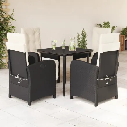 Ensemble à manger de jardin coussins 5pcs Noir Résine tressée