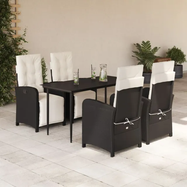 Ensemble à manger de jardin coussins 5pcs Noir Résine tressée