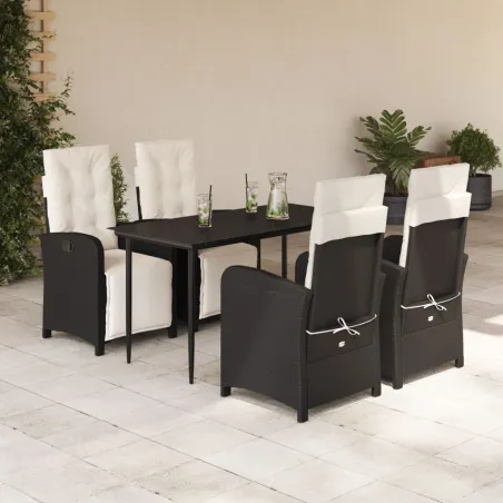Ensemble à manger de jardin coussins 5pcs Noir Résine tressée