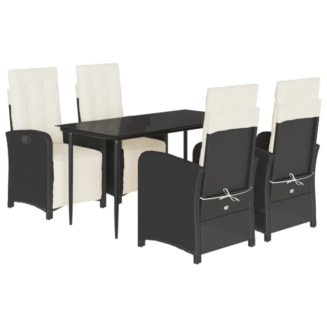 Ensemble à manger de jardin coussins 5pcs Noir Résine tressée