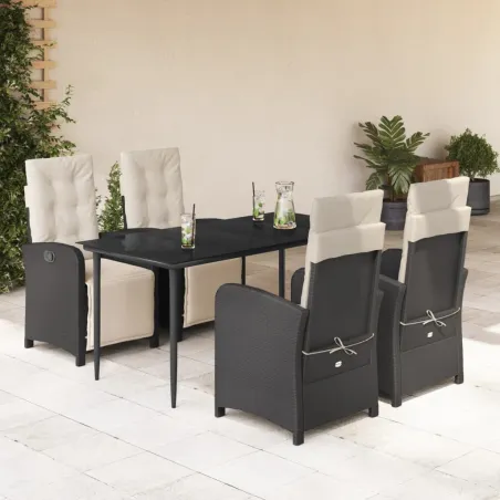 Ensemble à manger de jardin coussins 5pcs Noir Résine tressée