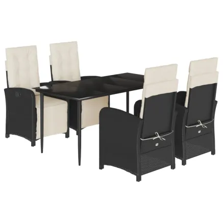 Ensemble à manger de jardin coussins 5pcs Noir Résine tressée 2