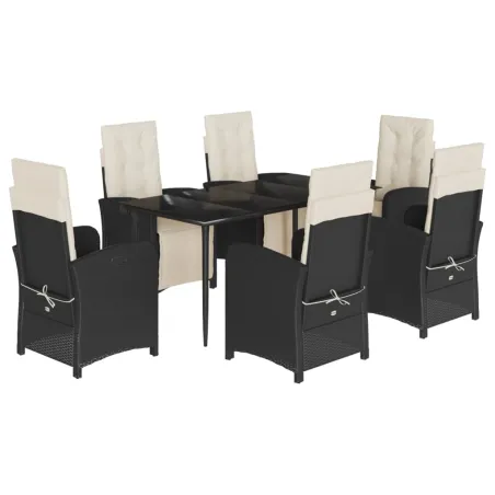Ensemble à manger de jardin coussins 7pcs Noir Résine tressée