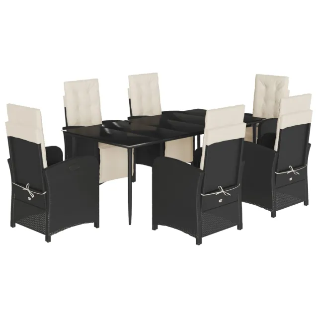 Ensemble à manger de jardin coussins 7pcs Noir Résine tressée