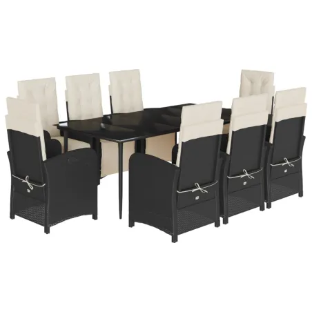 Ensemble à manger de jardin 9pcs coussins noir résine tressée